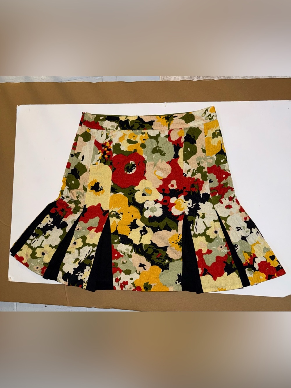 Floral A-Line Skirt with Red, Yellow & Green Print